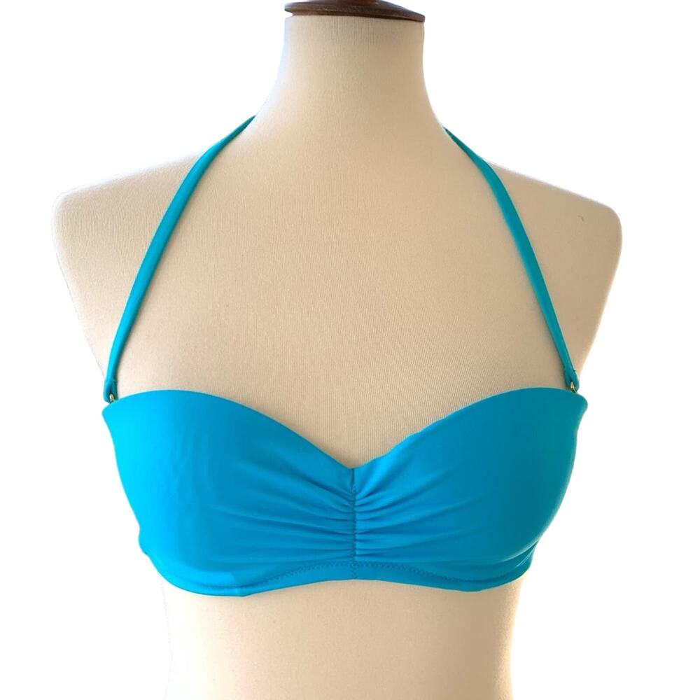 Victoria's Secret Bikini Top Women‎ 32B Blue Bungee Cord Bandeau Striped Strappy